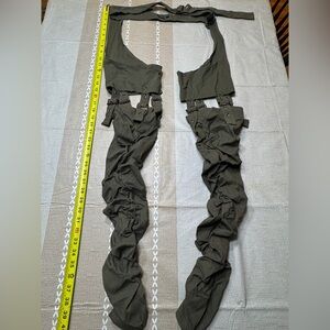 Dark Green Ruched Leg Warmers Chaps Buckles